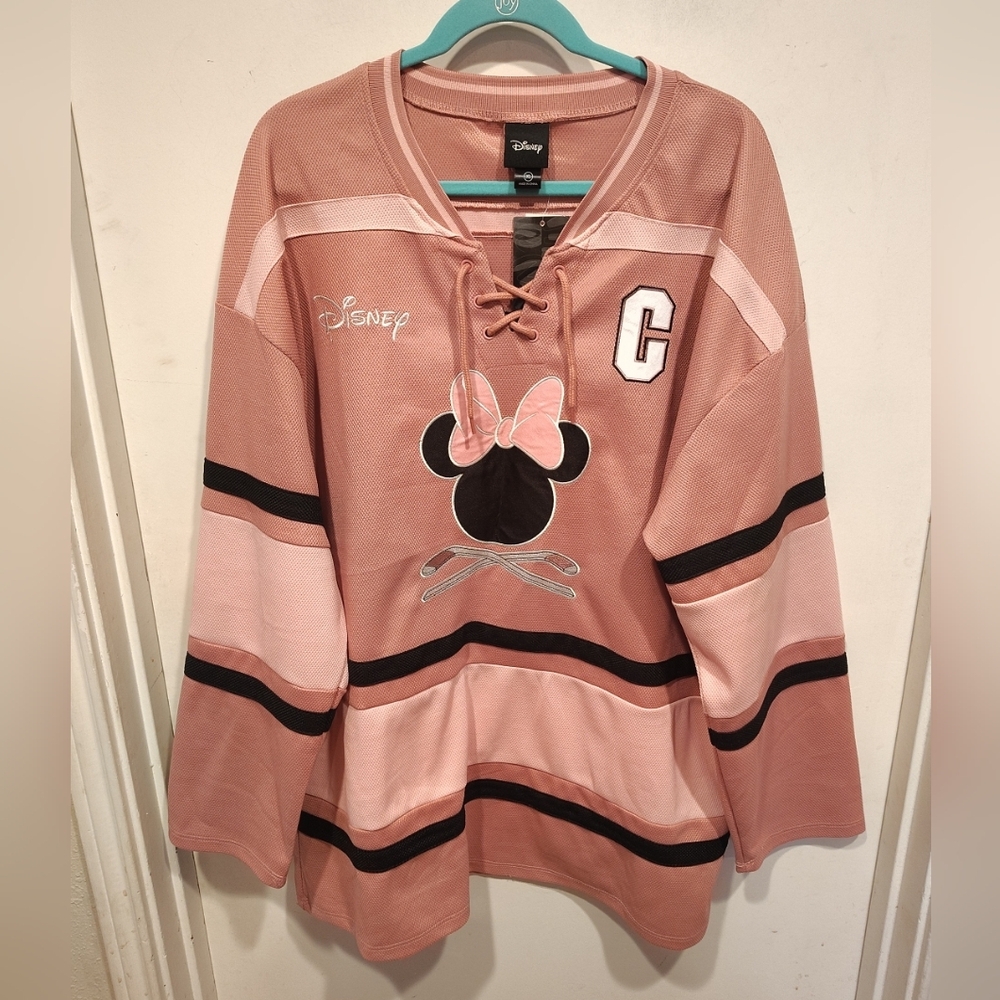 Disney NWT Minnie Mouse Pink Hockey Jersey Sz XL Box Lunch Exclusive Sporty Gift
